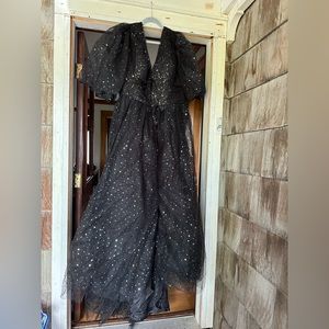 Women's Sparkle Starry Tulle Puffy Prom Dresses Long Plus Size Gown with Slit